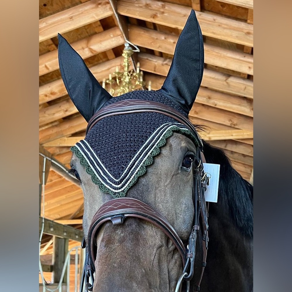 equestrian horse warmblood size custom tie down bonnet fly veil